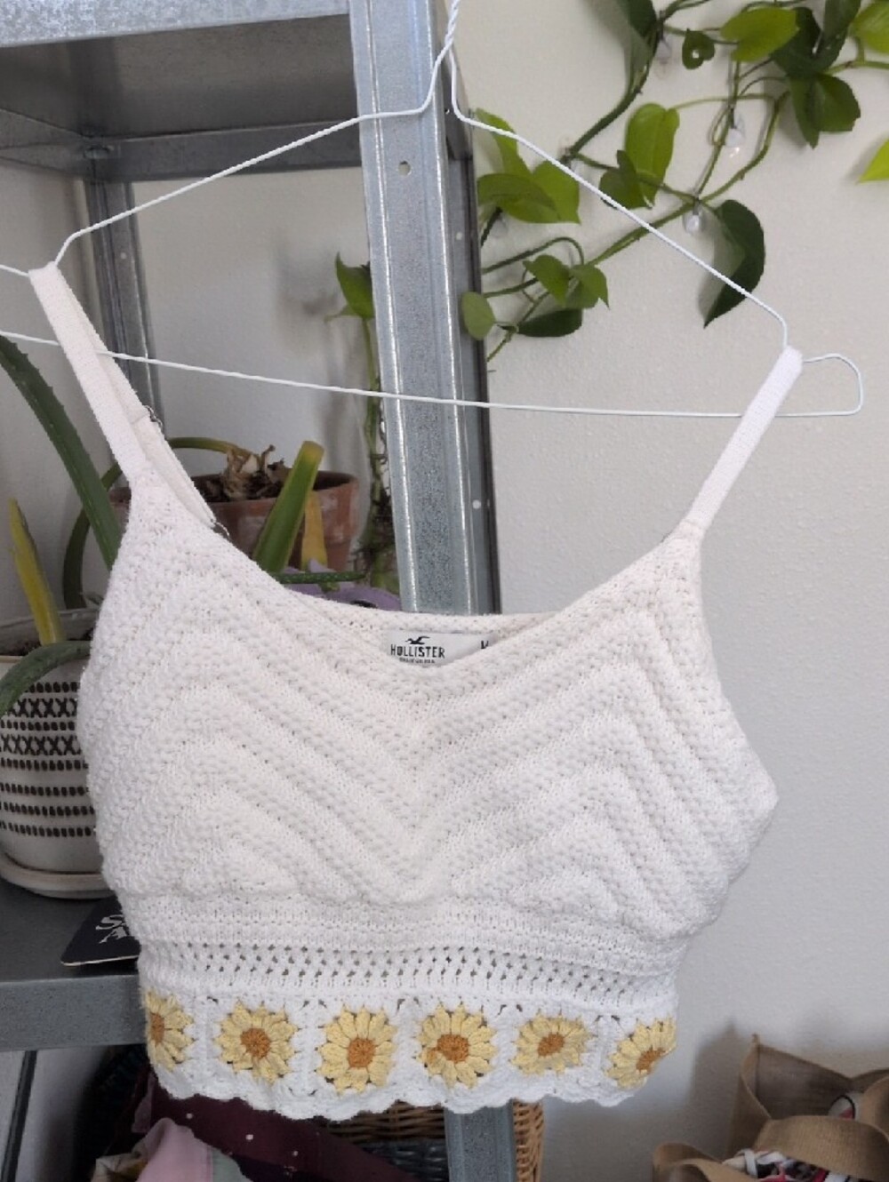 Hollister Crochet Crop Top White Daisy Trim Coquette Boho Y2K Cami - Picture 7 of 11